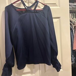 1. State Blue Puff Sleeve Asymmetrical Blouse